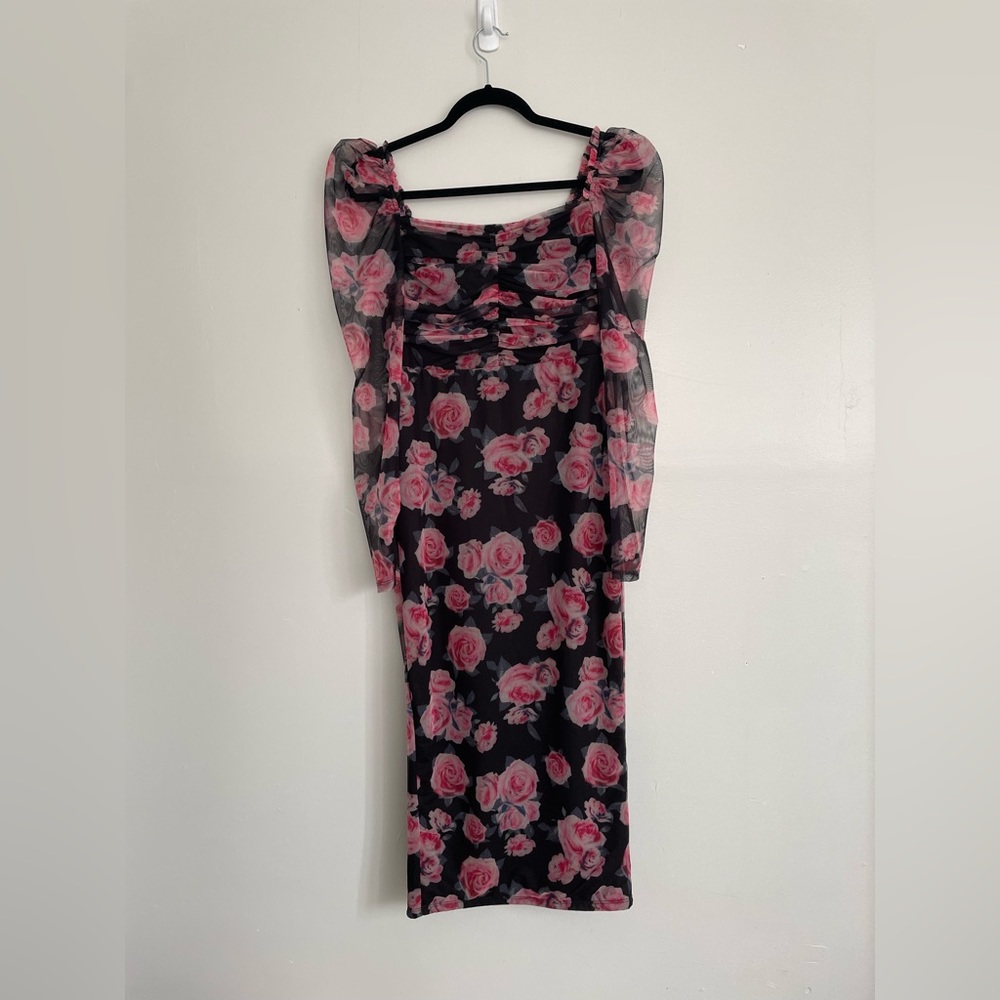 Shein Emery Rose Ruched Detail Gigot Sleeve Floral Dress Size M - Picture 5 of 5